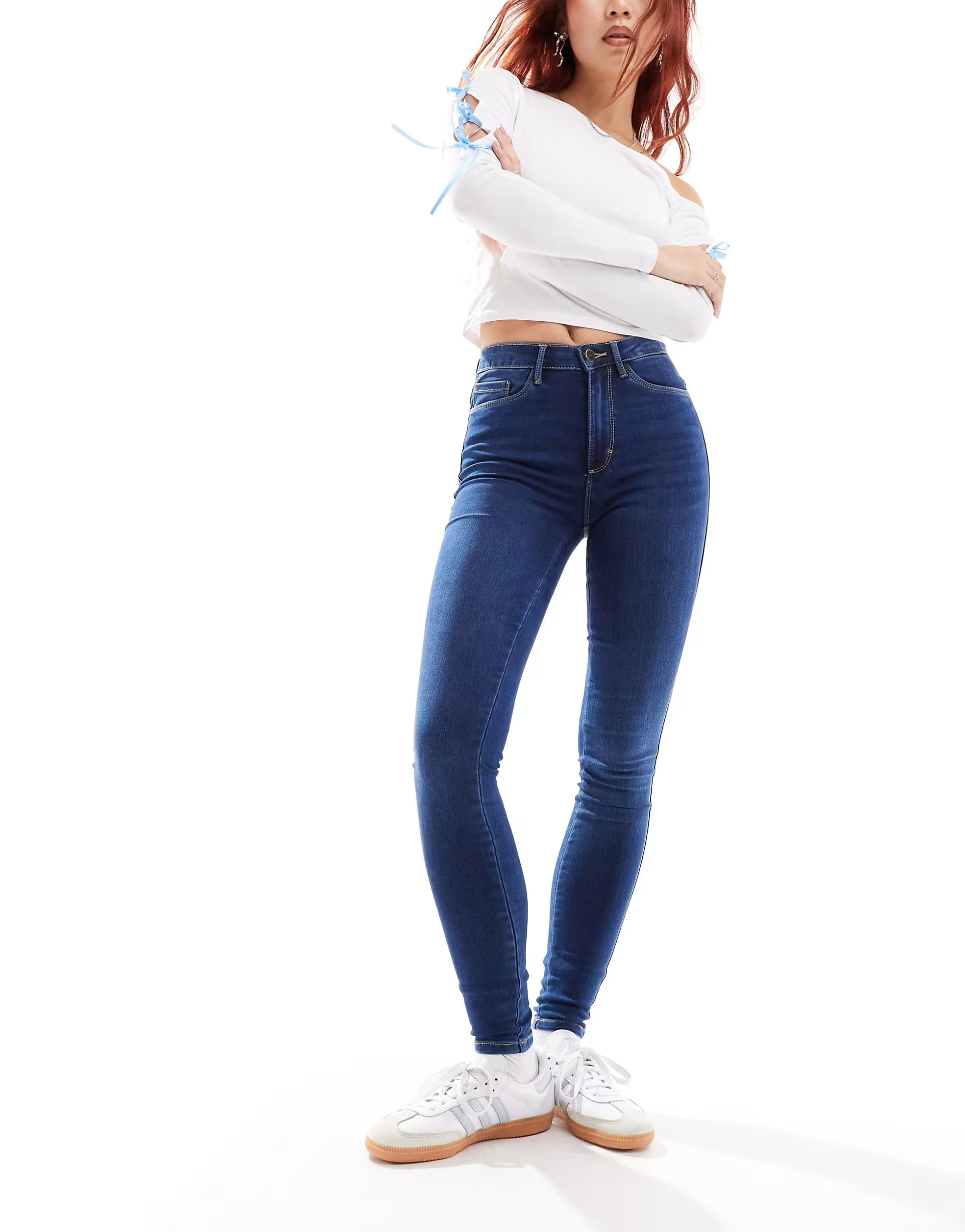Only Royal high waisted skinny jeans in mid blue | ASOS (Global)