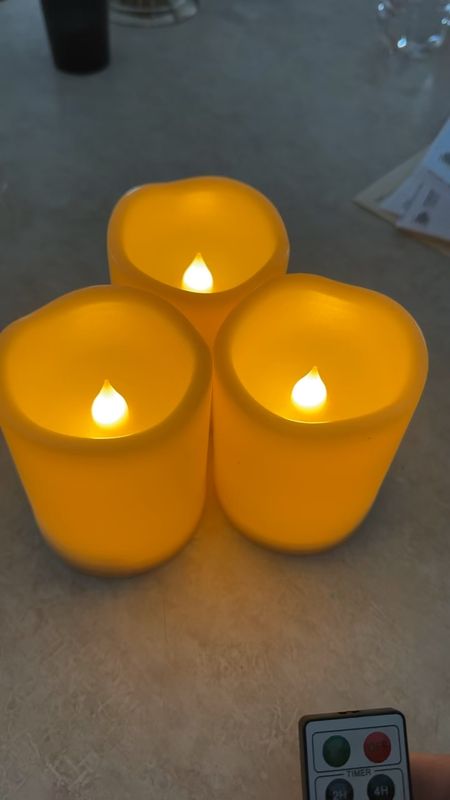 The best fake candles for decor! Come with a remote and all work together on the remote. Great quality. Can change the dimness and flicker or solid 

#LTKhome #LTKfindsunder50