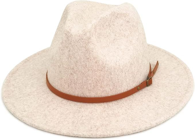 Lisianthus Women Wool Wide Brim Belt Buckle Fedora Hat | Amazon (US)