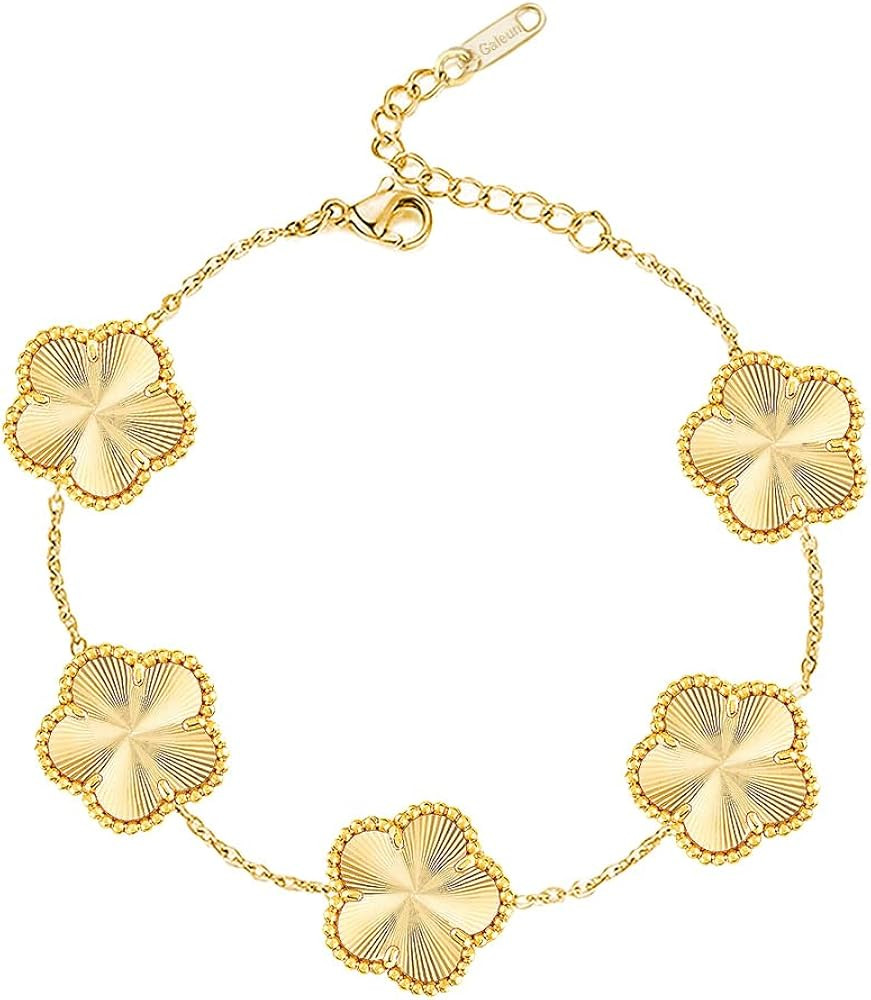 18K Gold Plated Clover Bracelet |Adjustable Bracelets| Lucky Flower Cute Link Bracelets Jewelry G... | Amazon (US)