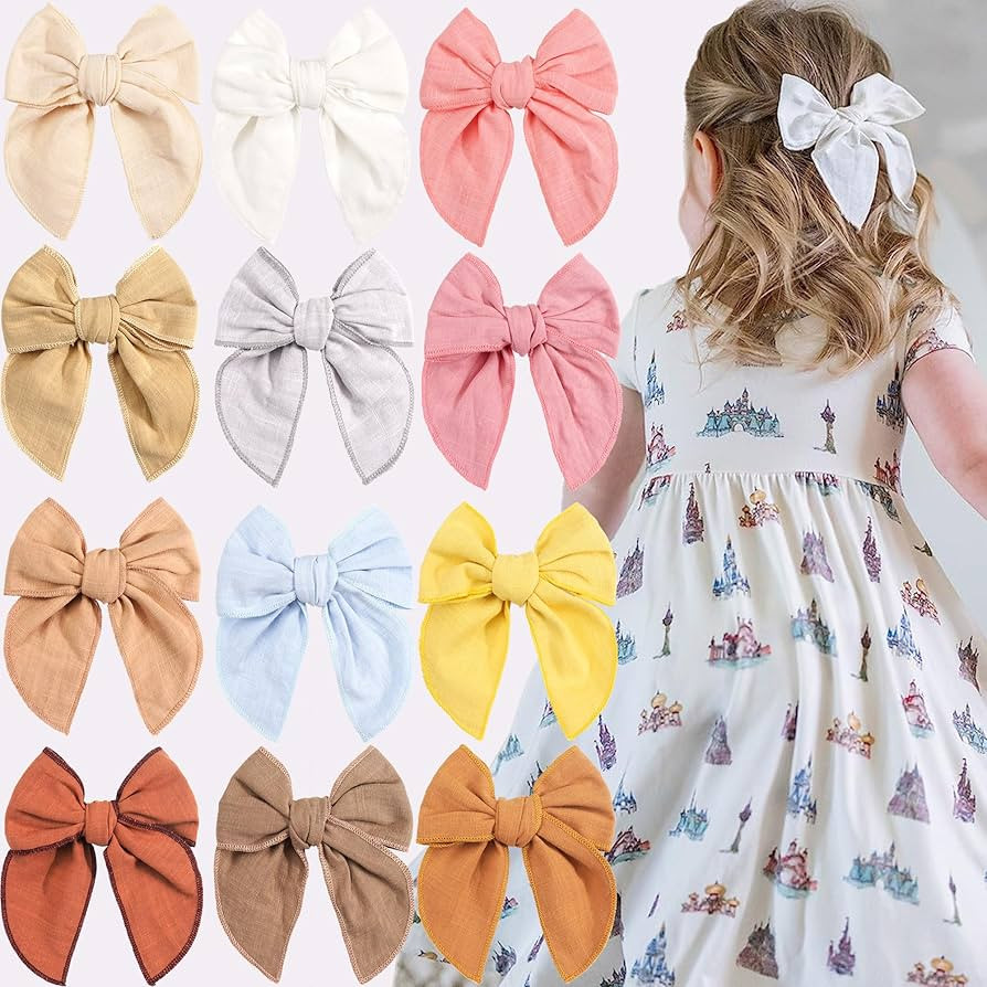 JOYOYO Fable Girls Hair Bows Cotton Linen Alligator Hair Clips or Little Girls Toddlers Kids Neut... | Amazon (US)