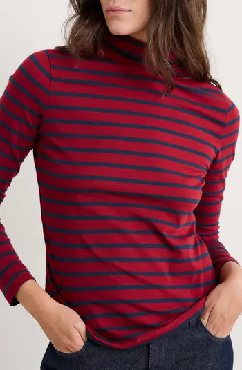 Landing Stripe Turtleneck Stretch Organic Cotton Top | Nordstrom