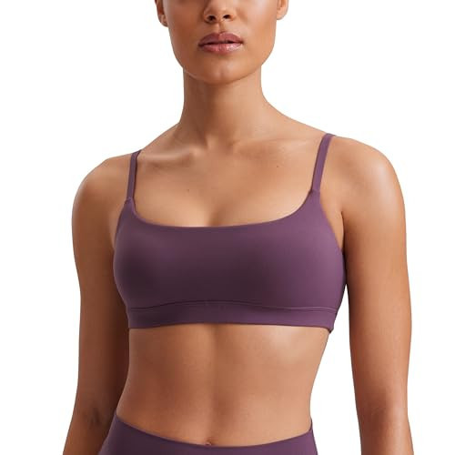 CRZ YOGA Butterluxe Adjustable Spaghetti Strap Sports Bras for Women - Scoop Neck Wireless Padded Yoga Workout Crop Top Grape Thistle Purple X-Small | Amazon (US)