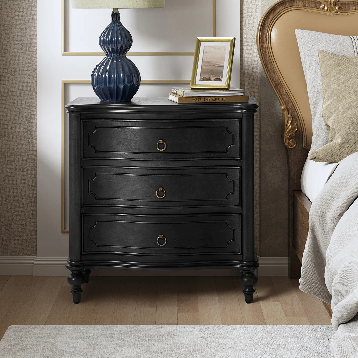 Elfine  28'' W Traditional Nightstand with Charging Station ，Graceful Curves， Solid Wood Legs... | Wayfair North America
