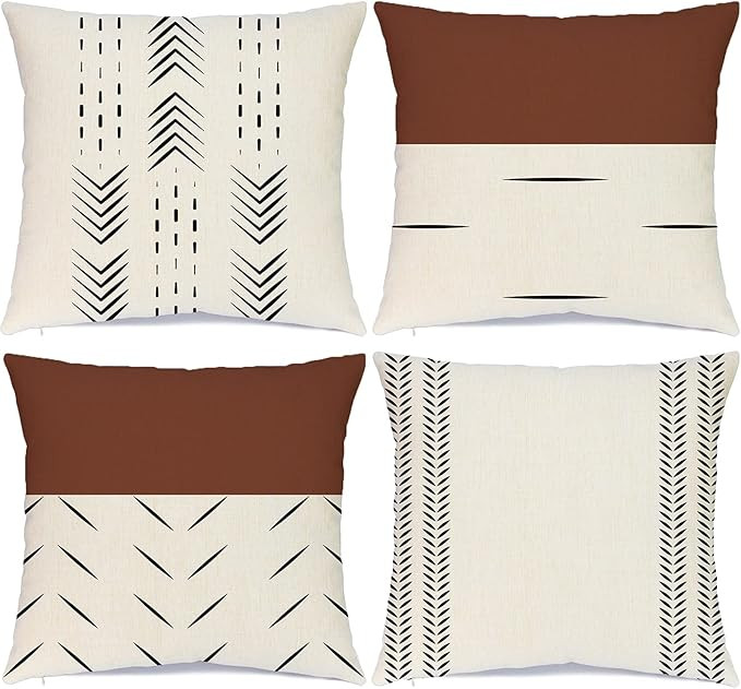 Hlonon Decorative Boho Throw Pillow Covers Set of 4 Modern Design Geometric Stripes Farmhouse Lin... | Amazon (US)