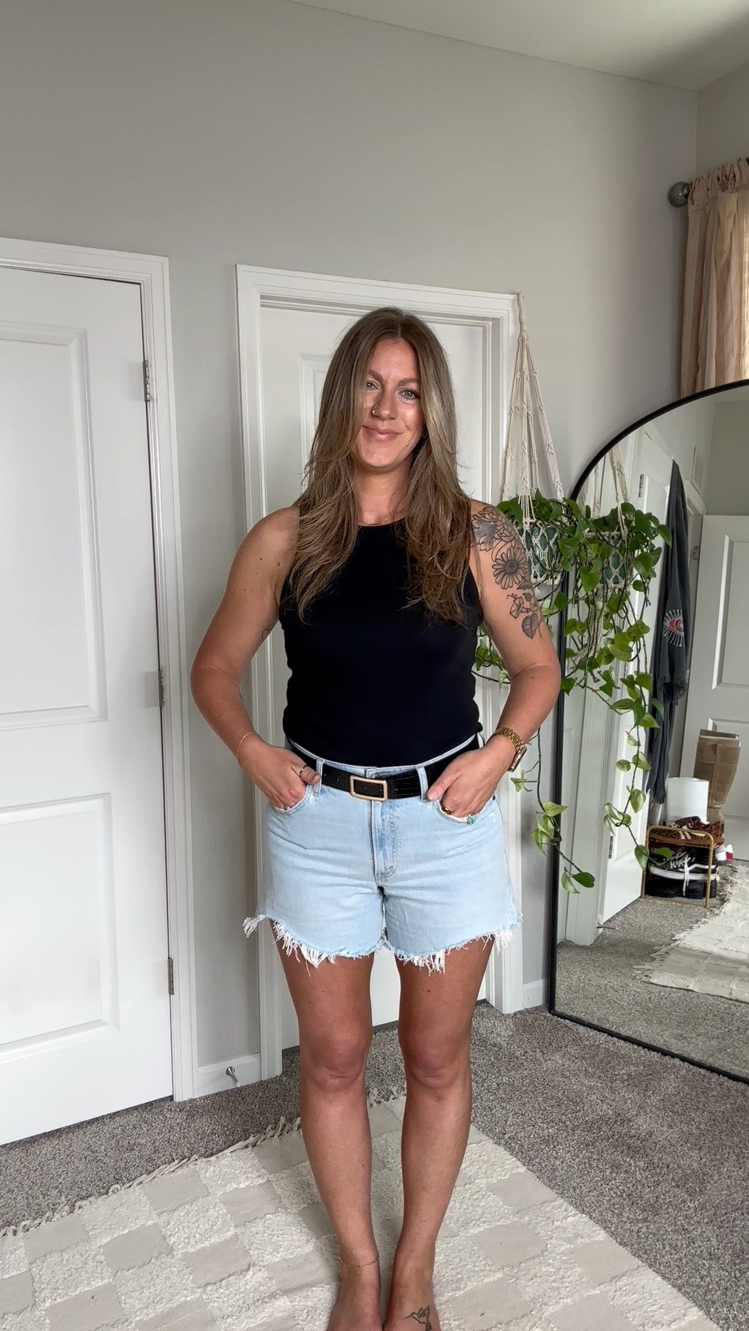 Large tank, 10/30 shorts (also come in curve love) 

#LTKMidsize #LTKOver40