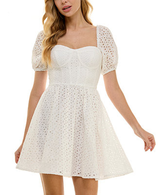 City Studios Juniors' Embroidered-Eyelet Square-Neck Dress - Macy's | Macy's