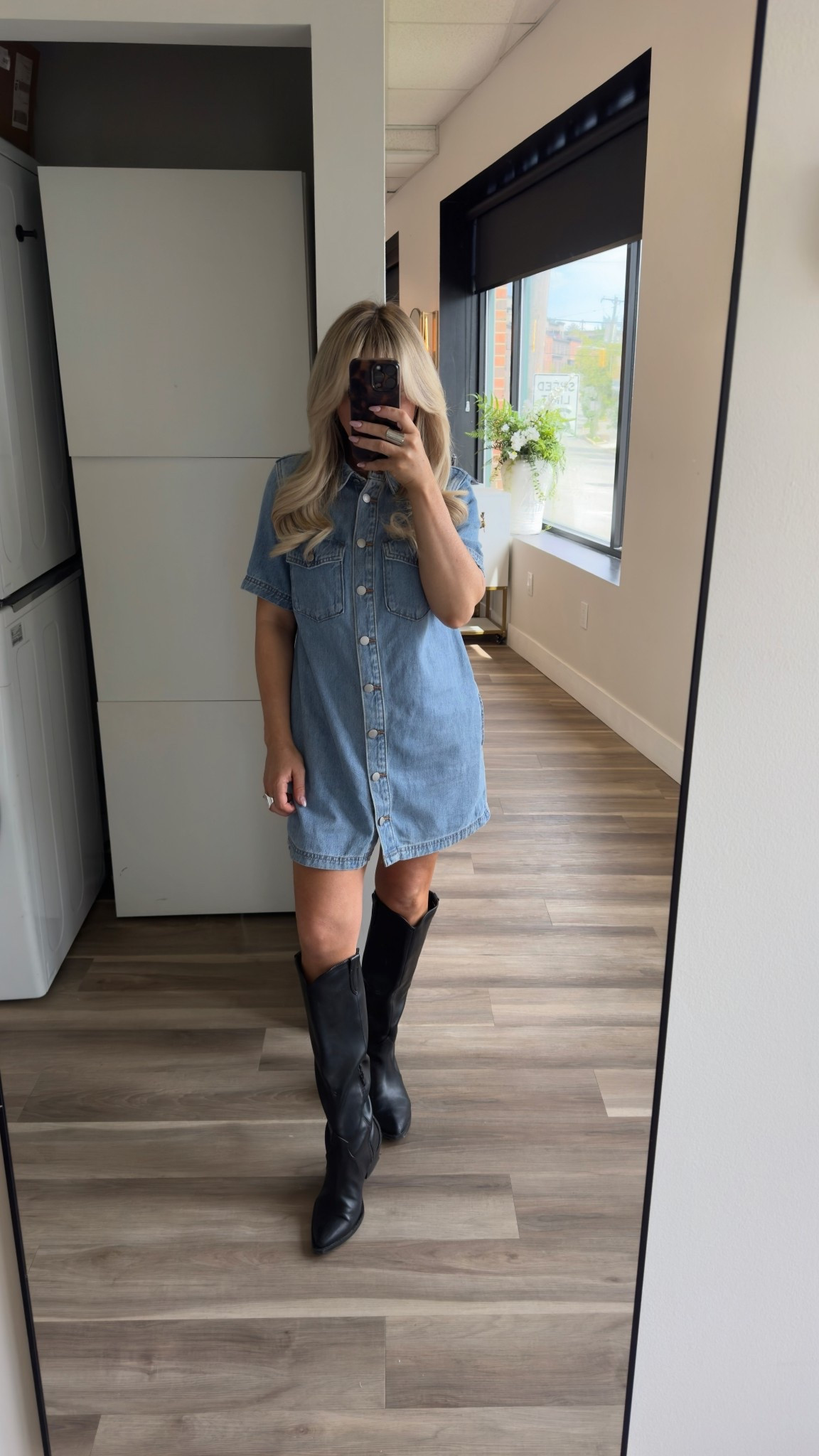 Denim Dress is a size xsmall (runs big) 
Black western boots size 7


#LTKootd #LTKMothersDay #LTKWorkwear