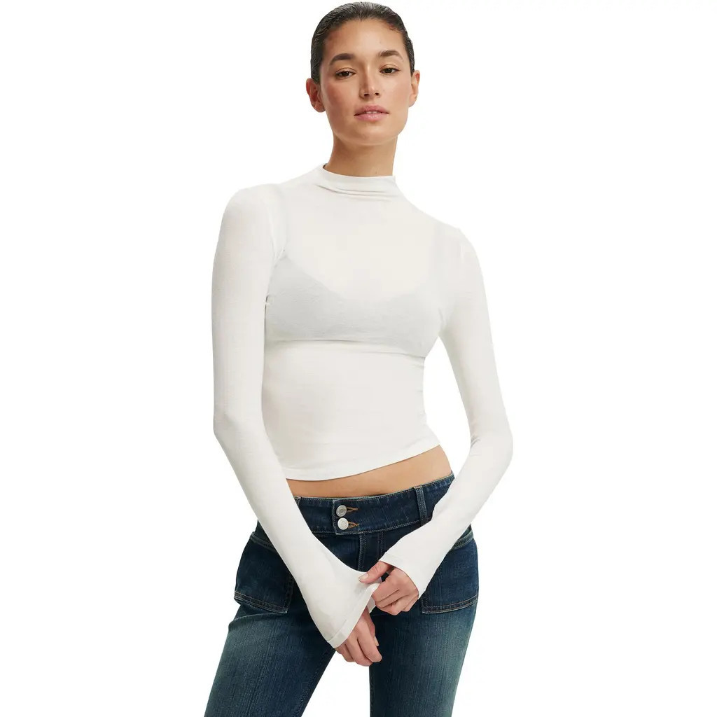 Cotton On Women's Base Layer Mock Neck Long Sleeve in Vintage White at Nordstrom, Size Medium | Nordstrom