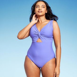 Women's Twist-Front Cut Out Medium Coverage One Piece Swimsuit - Kona Sol™ Purple | Target