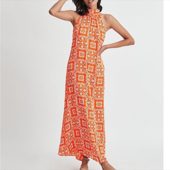 Ann Taylor Tiled Halter Maxi Long Dress Size Small Petite | Poshmark