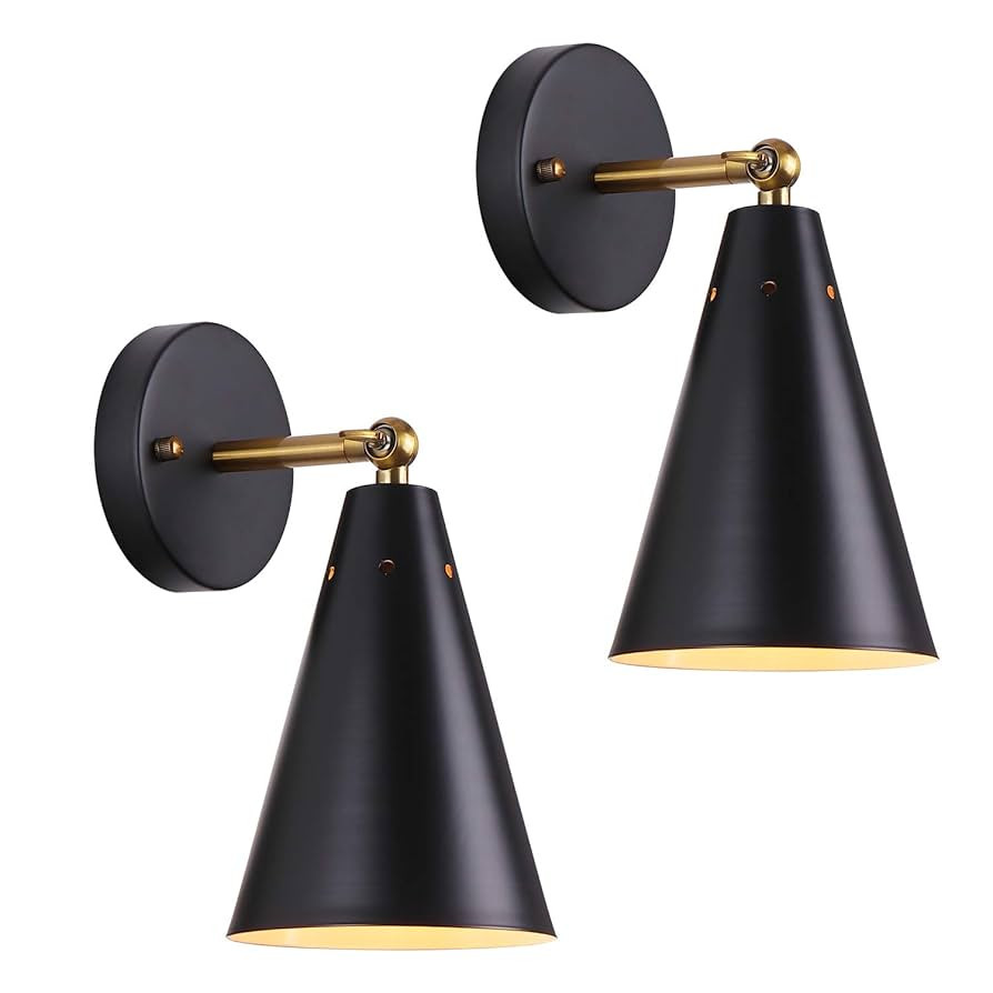 MWZ Modern Black Wall Sconces Lighting, 2 Pack Gold Rustic Lamp Fixture Farmhouse Simplicity Bron... | Amazon (US)