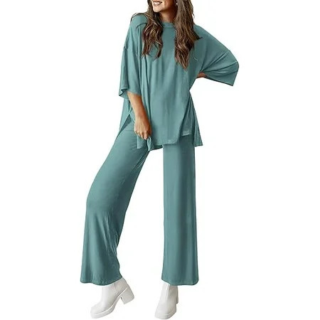 PRETTYGARDEN Women's 2 Piece Outfits Casual Short Sleeve Pullover Tops and Wide Leg Pants Lounge Sets Tracksuits | Walmart (US)