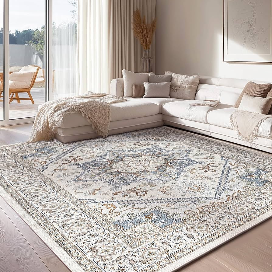 OPPODREAM Soft Neutral Area Rugs 5x7, 5x7 Washable Rug with Non Slip Backing, 5 x 7 Faux Cashmere... | Amazon (US)