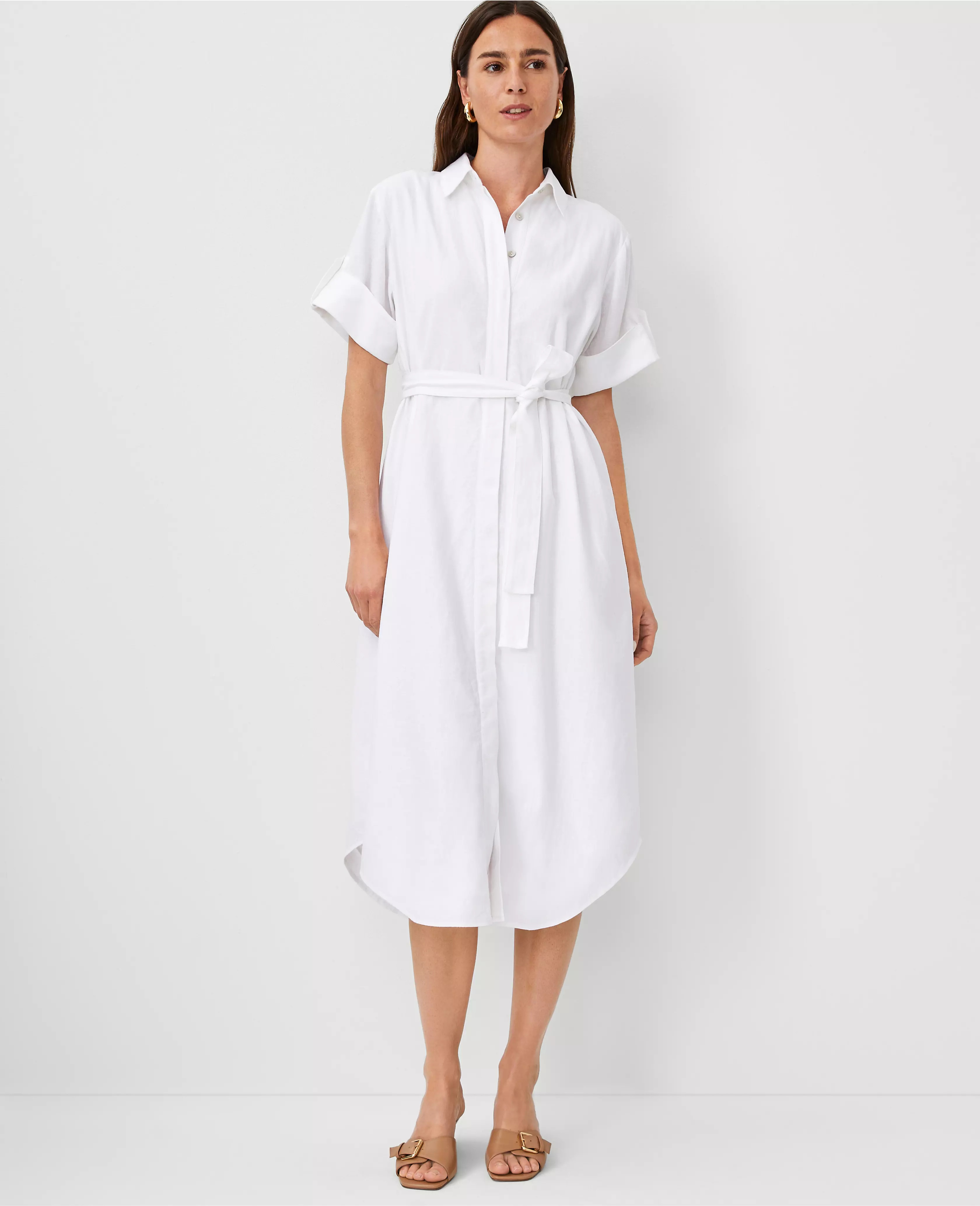 Petite Linen Blend Midi Shirtdress | Ann Taylor (US)
