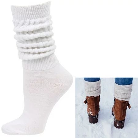 3 Pairs Women s White Slouch Socks Scrunch Cotton Plush Thick Knit Casual 9-11 | Walmart (US)