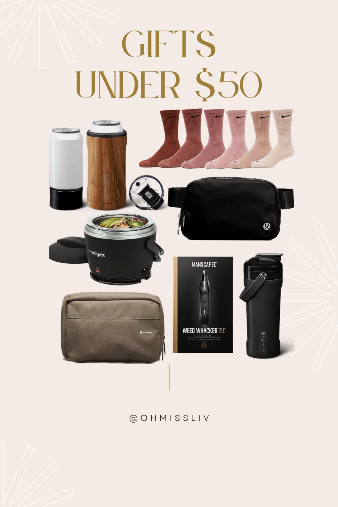 Gifts for Guys Under $50 Gifts for Him Inexpensive Gift Guide for Men 

Brumate Slim Hopsulator Neutral Nike Socks Set for Men lululemon belt bag beltbag gender neutral fanny pack lululemon dopp kit toiletry bag for travel
crockpot lunch warmer for work easy coworkers gift Manscaped Shaving Set for Men Brumate Protein Shaker

#LTKHoliday #LTKGiftGuide #LTKfindsunder50