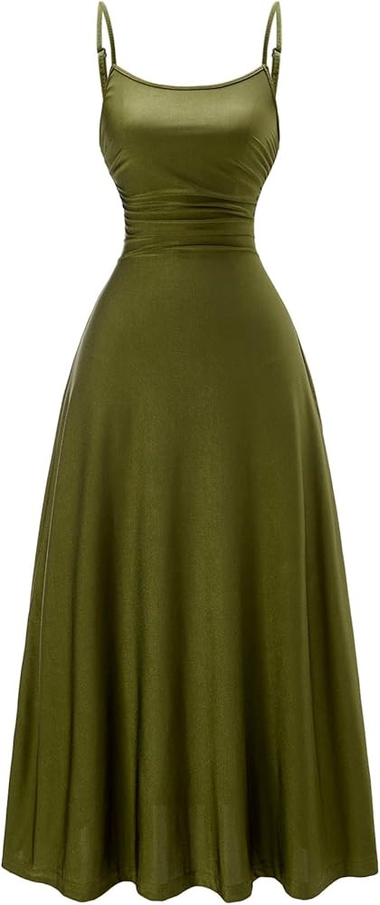 Women's Elegant Ruched Scoop Neck Dress Summer A Line Spaghetti Strap Long Cocktail Party Dresses | Amazon (US)