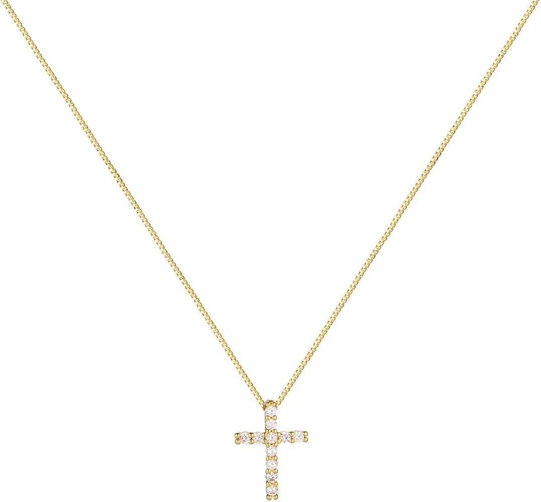 BLBLJERY Small Cross Necklaces for Women Simulated Diamond Cross Pendant Dainty Cross Necklace Cu... | Amazon (US)