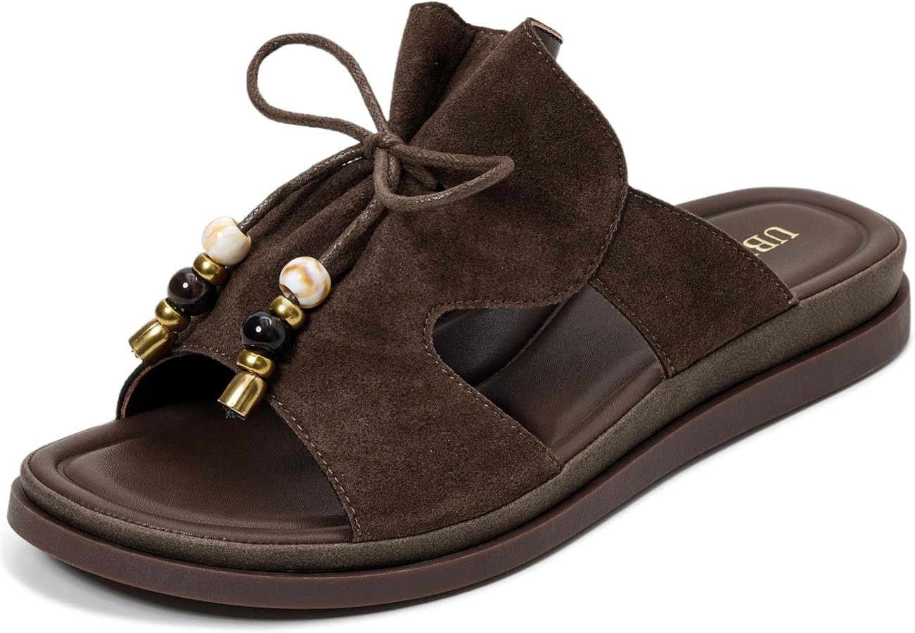 UBFEN Womens Flat Sandals Open Toe Slides Comfortable Walking Beach Slippers Summer Vacation Bohe... | Amazon (US)