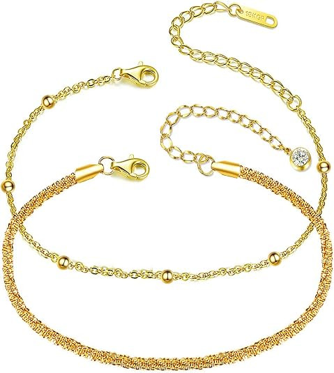 Sparkling Gold Anklet Bracelets for Women,Cute 18K Gold Plated Anklets for Women Teen Girls Large... | Amazon (US)