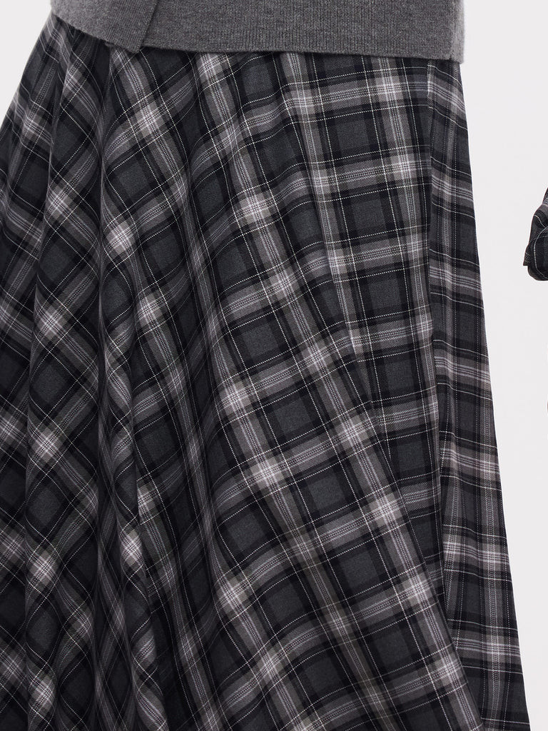 Plaid Women A-Line Skirt With Scrunchie | GOELIA