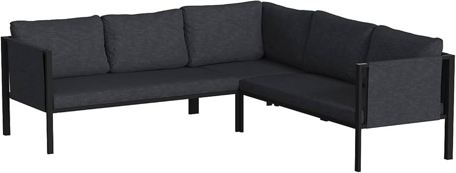 Flash Furniture Lea Indoor/Outdoor Sectional with Cushions - Modern Steel Framed Chair with Dual ... | Amazon (US)