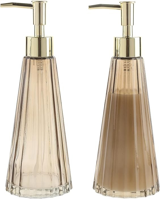 MyGift 2 Pcs Vintage Soap and Lotion Dispenser Set, Smoked Glass and Brass Liquid Pump Dispenser ... | Amazon (US)