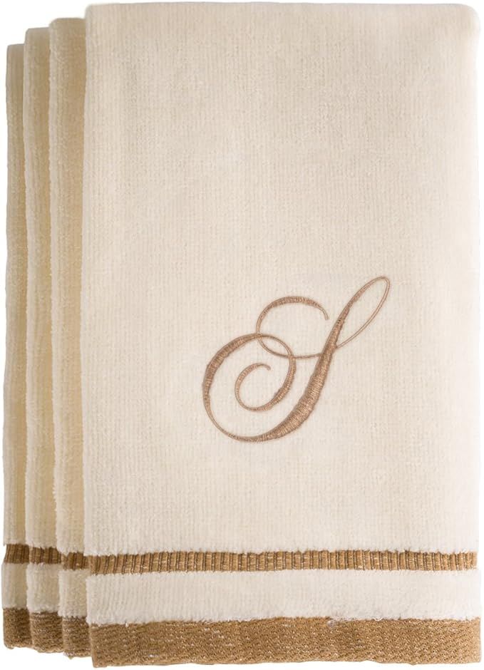 Monogrammed Gifts, Fingertip Towels, 11 x 18 Inches - Set of 4- Decorative Golden Brown Embroider... | Amazon (US)