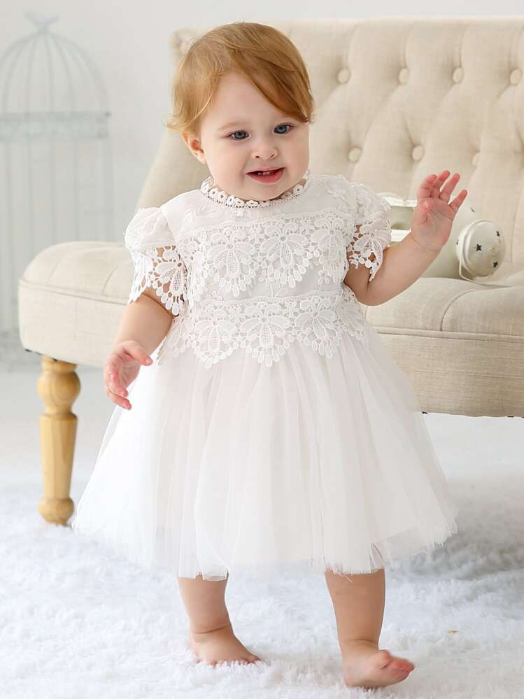 TrendsBaby Girls' Elegant Lace Floral Sleeve Princess Dress Suitable For Evening Party, Wedding, ... | SHEIN