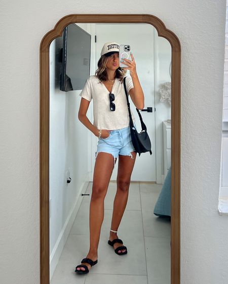 easy casual outfit ideas from American eagle to wear this summer. 💗

wearing an XS in tee, 000 in jean shorts 