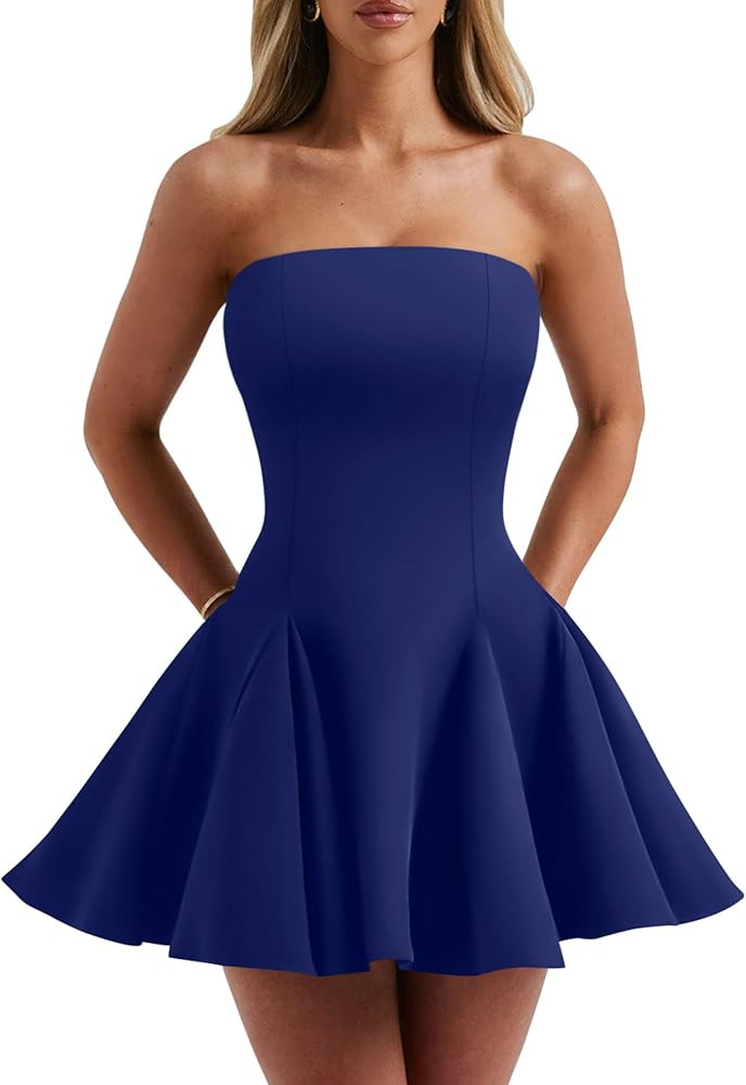 Women's Sexy Summer Strapless Mini Dress Homecoming Off Shoulder Sleeveless Party Club Short Dres... | Amazon (US)