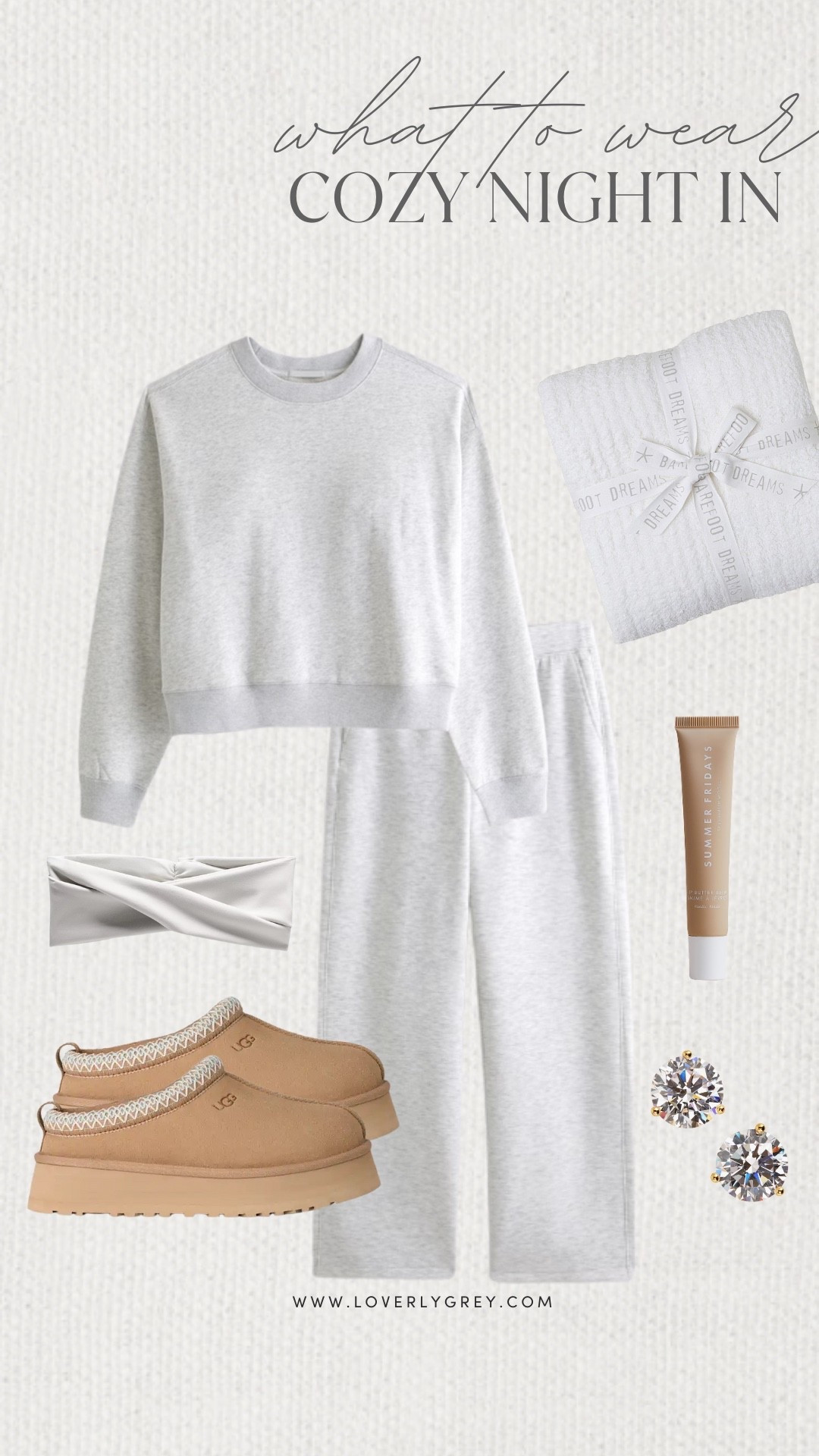 Loverly Grey, what to wear for a cozy night in! Keeping it simple with a comfortable matching set, Lululemon headband, and a pair of  uggs! I added a simple pair of stud earrings, some summer Fridays lip moisturizer, and a barefoot dreams blanket! Loverly Grey, what to wear, cozy night in

#LTKHoliday #LTKFindsUnder100 #LTKStyleTip