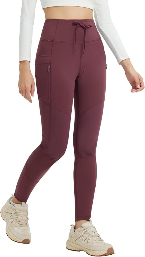 baleaf Women's Fleece Lined Leggings Hiking Ripstop Water Resistant Pants with Zipper Pockets The... | Amazon (US)