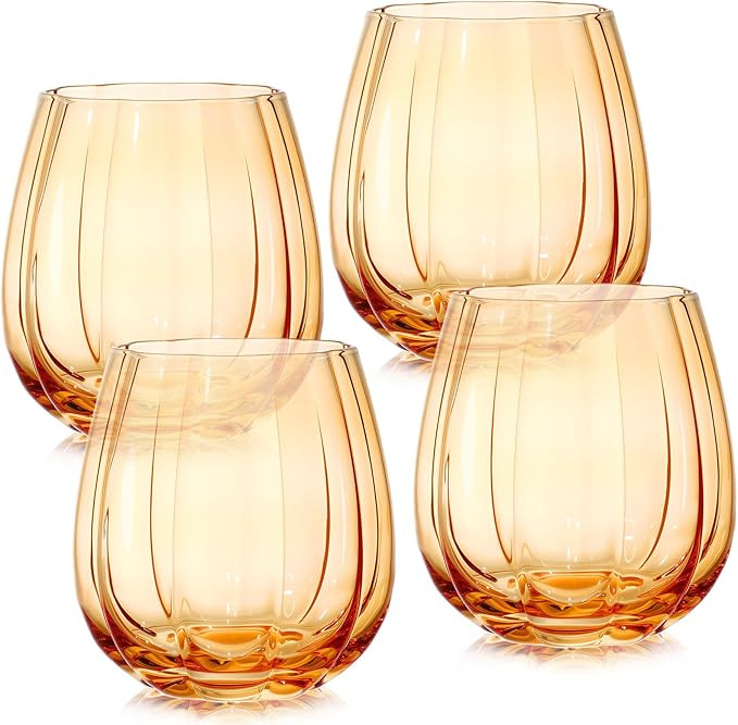 4 Pcs Fall Pumpkins Stemless Wine Glasses 17oz Wine Drinking Glass Cups Durable Vertical Ribbed T... | Amazon (US)