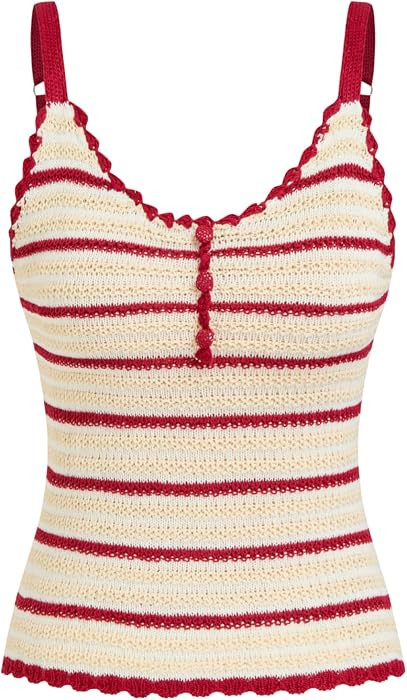 CIDER Cute Summer Tops for Women Going Out Cute Y2K Striped Sleeveless Crochet Knitted Scoop Neck... | Amazon (US)