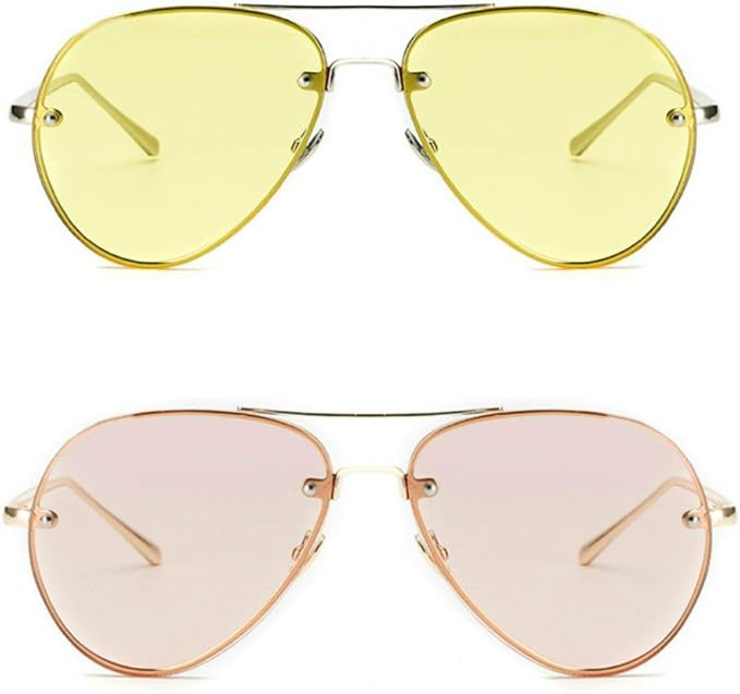Freckles Mark Oversized Aviator Sunglasses Vintage Retro Gold Metal Frame Colorful Lenses 62mm | Amazon (US)