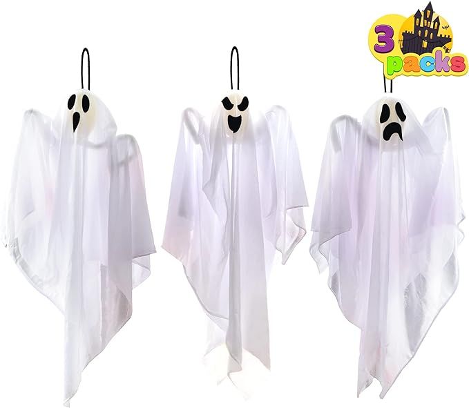 JOYIN 3 Pack Halloween Party Decoration 25.5" Hanging Ghosts, Cute Flying Ghost for Front Yard Pa... | Amazon (US)