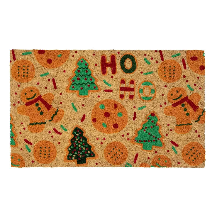 1'4" x 2'4" Christmas Cookie Swap Indoor/Outdoor Coir Doormat Red/Green/Brown - Entryways | Target