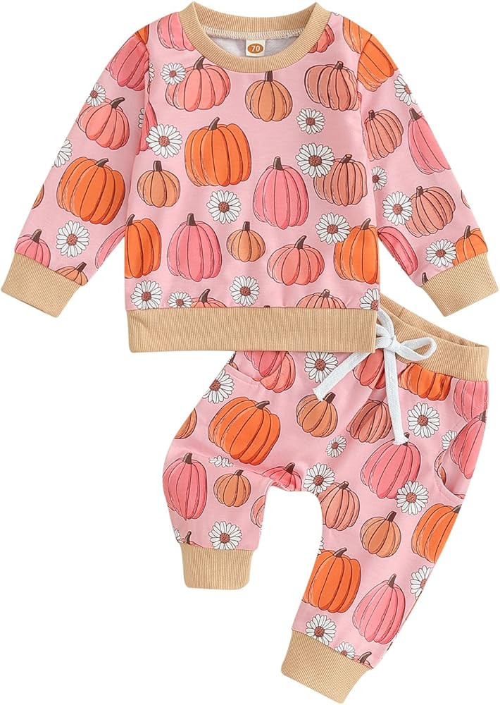 Cute Baby Girl Clothes Long Sleeve Print Sweatshirt Top and Pants Set Toddler Girl Fall Outfits | Amazon (US)