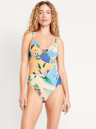 Textured One-Piece Balconette Swimsuit | Old Navy (US)