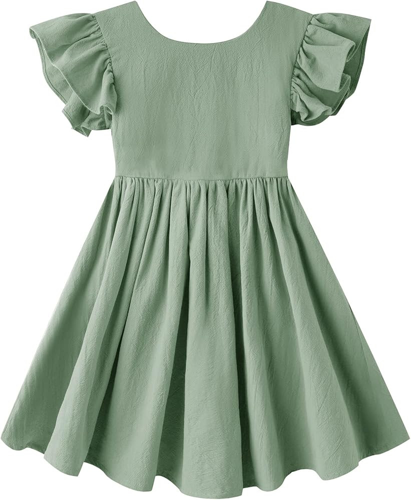 lymanchi Toddler Girls Linen Dress Ruffle Sleeveless Tie Back Halter Kid Baby Casual Dresses | Amazon (US)