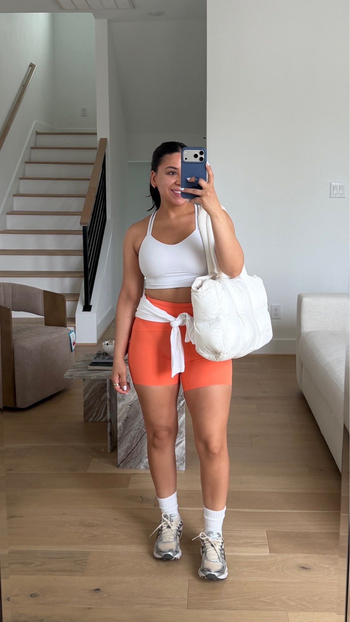 Sports bra: 4 
Shorts: small
Grip socks 
Puffer tote bag 
Sneakers: 6.5 women

#LTKgrwm #LTKootd #LTKActive