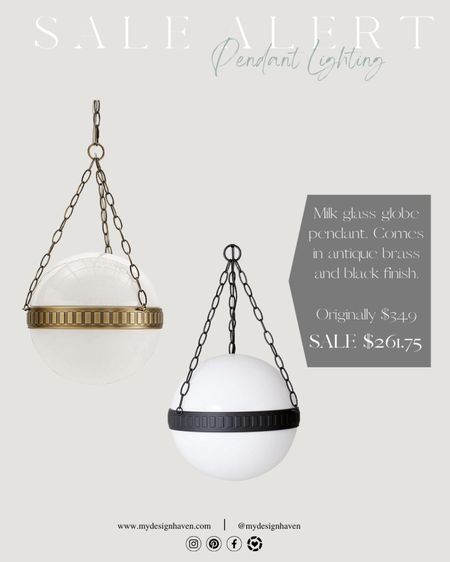 More pendant lighting options on sale! In search of a pendant light that is affordable and stylish? I found the perfect one that’s just under $270!! These versatile style milk glass pendant can be used in many different areas of your home. They come in two color options. Antique brass and black. 🫶🏼

Follow my shop @mydesignhaven on the @shop.LTK app to shop this post and get my exclusive app-only content!

#liketkit #LTKsalealert #LTKhome #LTKstyletip
@shop.ltk
https://liketk.it/4thIR