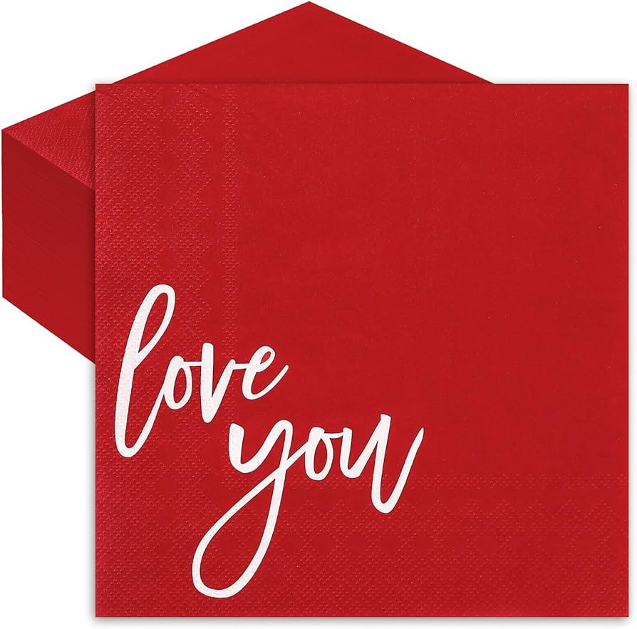 JarThenaAMCS 80Pcs Valentine's Day Napkins 6.5 x 6.5 Inch Love You Disposable Paper Napkins Valen... | Amazon (US)