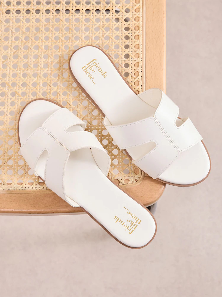 Buy Friends Like These Faux Leather White Standard Fit Comfort Mule Casual Flat Sandals from Next... | Next UAE