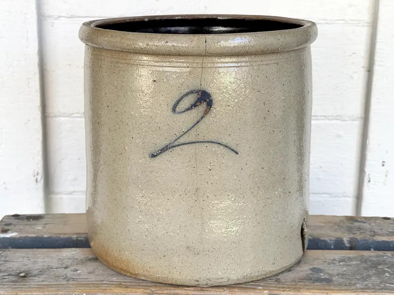 antique crock ~ salt glazed crock with great color ~ 2 gallon crock with script 2 ~ stoneware cro... | Etsy (US)