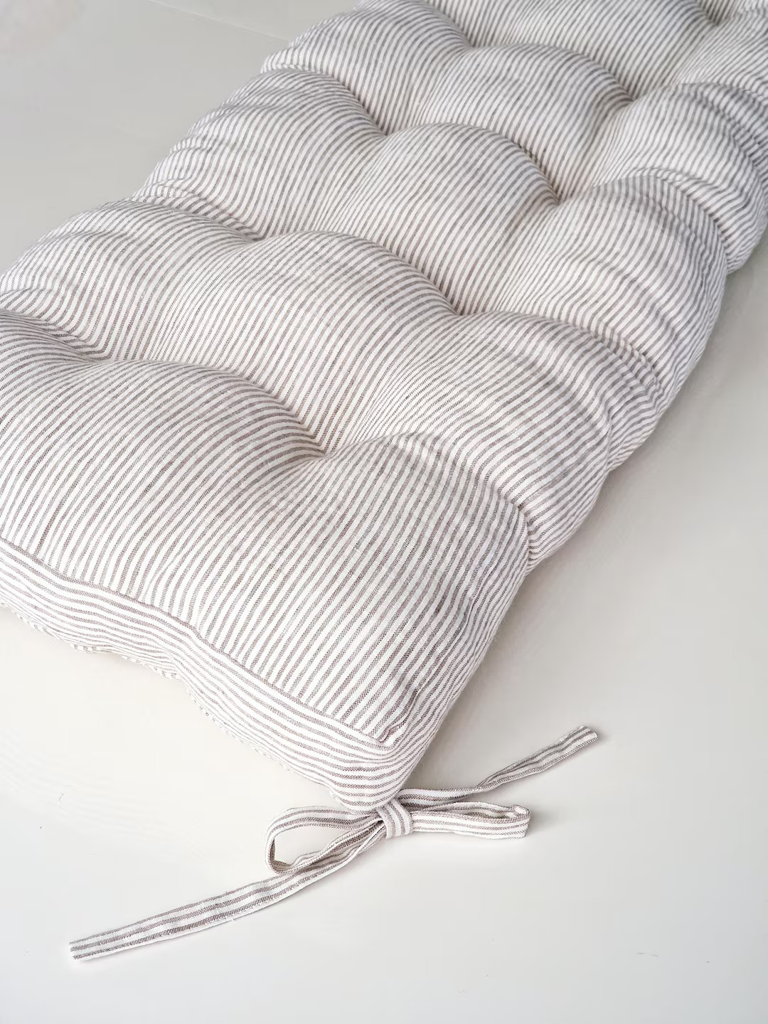 Linen Bench Cushion With Ties - Striped Window Seat - Bench Pillow - Natural Undyed Heavy Weight ... | Etsy (US)