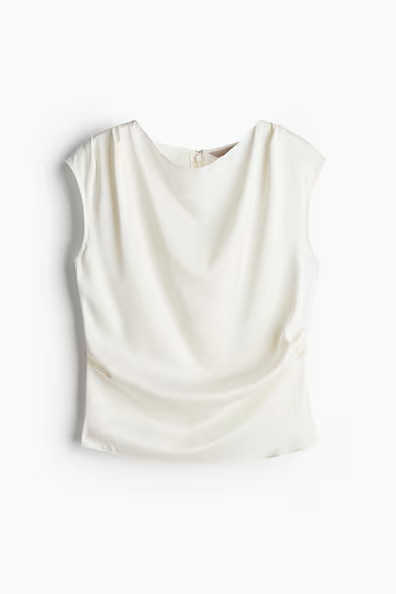 H & M - Draped Satin Top - White | H&M (US + CA)