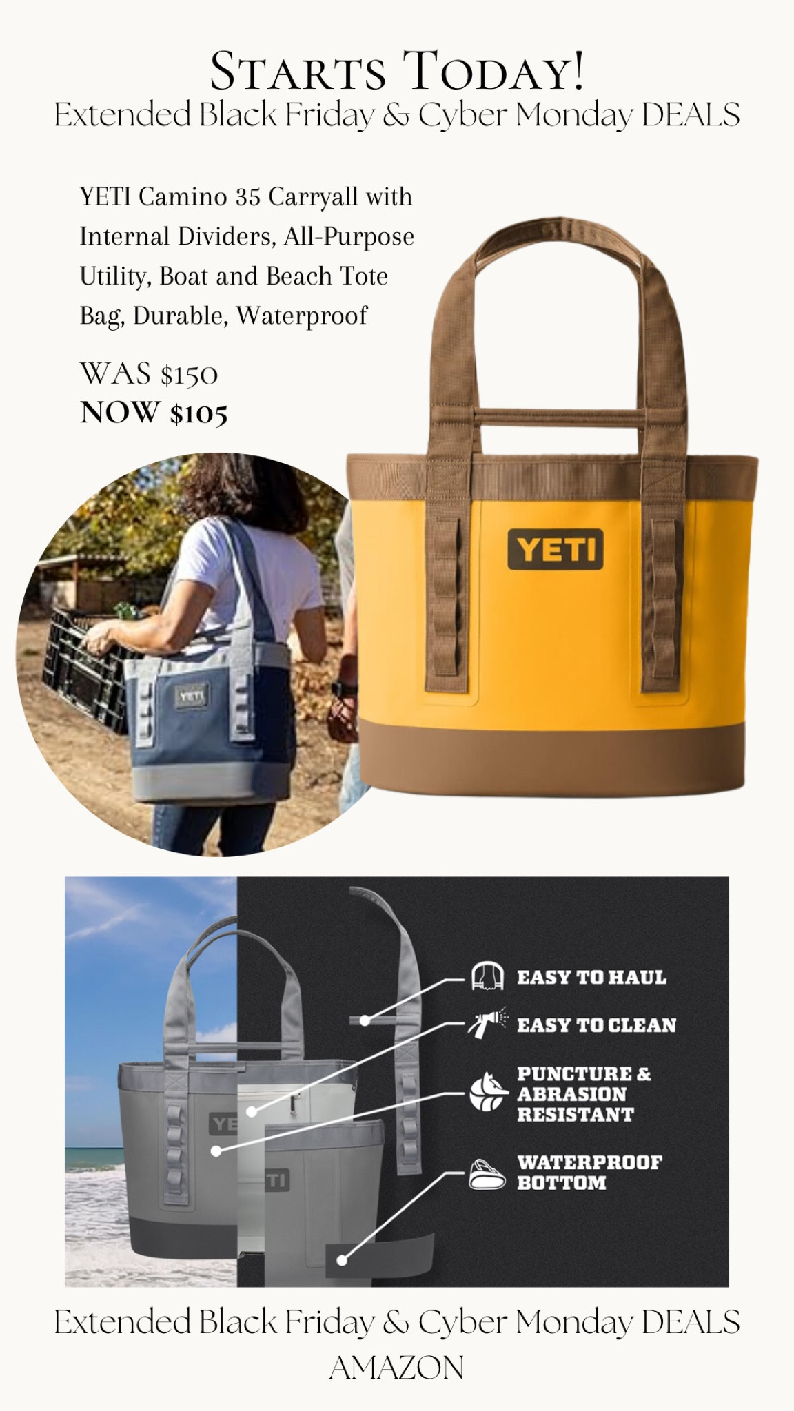 YETI Camino 35 carryall with internal dividers, all-purpose utility, boat and beach tote bag, durable, waterproof. Amazon deals. On sale!

#LTKitbag #LTKsalealert #LTKmens